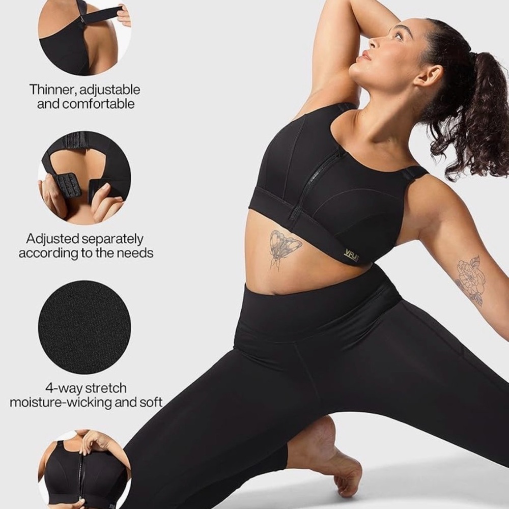 Black Front-Zip Sports Bra - Picture 7 of 8